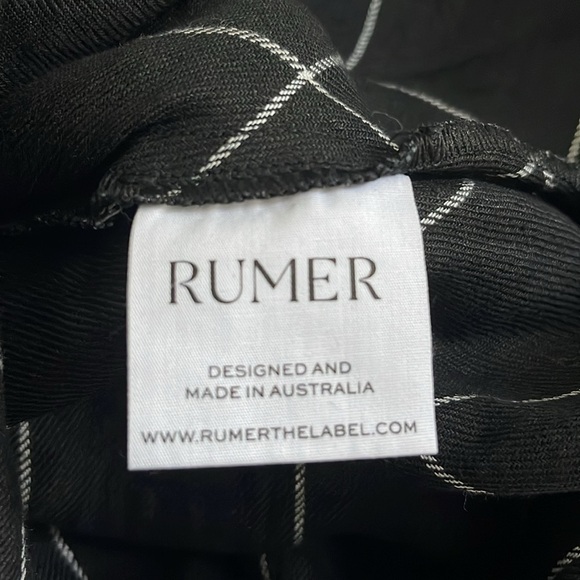 RUMER Quinn Black Criscross Back Front Slit Linen Maxi Dress Checkered Small New - Picture 9 of 10